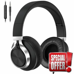 Over Ear Headphones Wired with Microphone - Noise Isolating Corded Headphones with Protein Leather Ear Cushions for Teens Adults