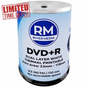 RIVERMEDIA DVD Double Layer DVD+R DL 8.5GB 240 Min 16x White Thermal Full Face Printable 18438 - 100 Pack