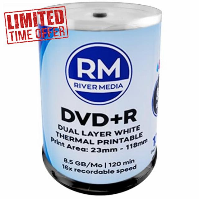RIVERMEDIA DVD Double Layer DVD+R DL 8.5GB 240 Min 16x White Thermal Full Face Printable 18438 - 100 Pack