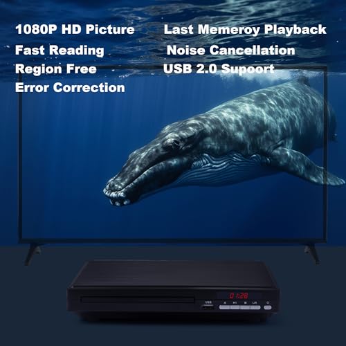 1080P HD DVD Player for home All Region Free Compact Mini CD Player with USB 2.0 Port Remote Control HDMI&AVI Cable