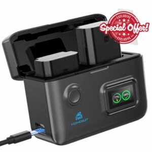Homesuit NP-FZ100 Battery 2600mAh & LCD Charger Smart Display for Sony ZV-E1 FX30 A7III A7IV A7RIII A7RV A7RIV A7SIII A7C A7CII A6600 A6700 Alpha A1 A9 A9S A9II A9III 9R A9R 9S Cameras (2-Pack)