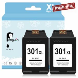 Penguin 301XL Ink Cartridge Replacement for HP 301 301 XL Compatible with Envy 4500 4507 4504 4502 4503 4505 Officejet 2622 2624 2620 4630 4631 Deskjet 1512 1050 3050 Printers 2 Black High Yield