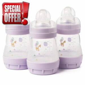 MAM Easy Start Anti-Colic Baby Bottles | 3 Pack (3 x 160ml) | Self-Sterilising Baby Milk Bottle | Slow Flow MAM Teats Size 1 | Newborn Essentials | Assorted Colours (Various Designs)