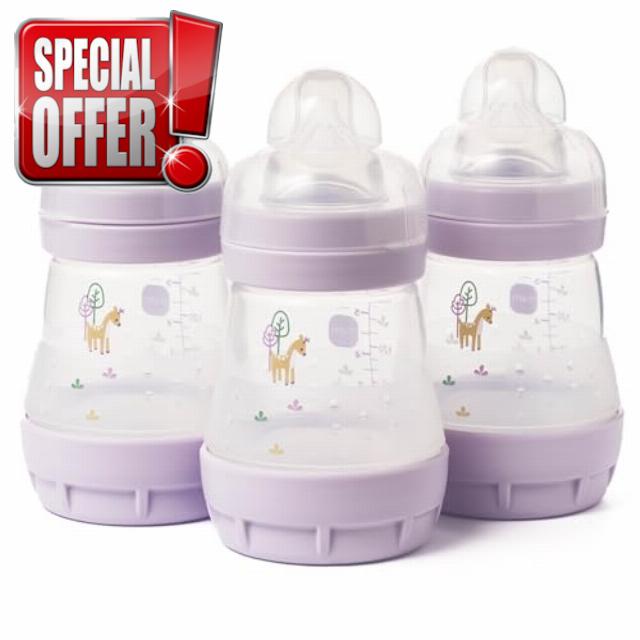 MAM Easy Start Anti-Colic Baby Bottles | 3 Pack (3 x 160ml) | Self-Sterilising Baby Milk Bottle | Slow Flow MAM Teats Size 1 | Newborn Essentials | Assorted Colours (Various Designs)