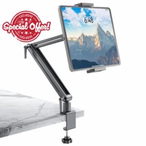 Aluminium Tablet Holder with Swivel Arm - 360° Rotating Metal Base