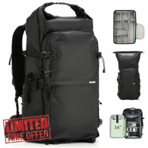 TARION Professional Camera Backpack for Travel - 35L Urban Rolltop Camera Bag with Side Access Modular Insert & Waist Strap
