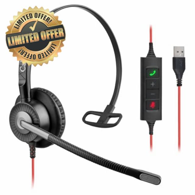Callez PC Headset with Microphone & Audio Controls ENC Dual Mic Noise Cancelling Wired Computer Headsets for Teams Zoom Video Call Business Office Home Working Crystal Clea