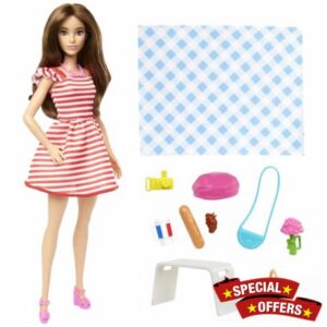 Barbie Pink Passport Paris Doll Set With Clothes & Picnic Accessories