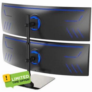 VIVO Dual Vertically Stacked Ultra-Wide Monitor Desk Stand with Glass Base