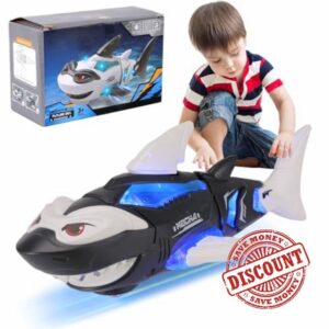 OMUIETIO Baby Crawling Shark Toys with LED Light and Music