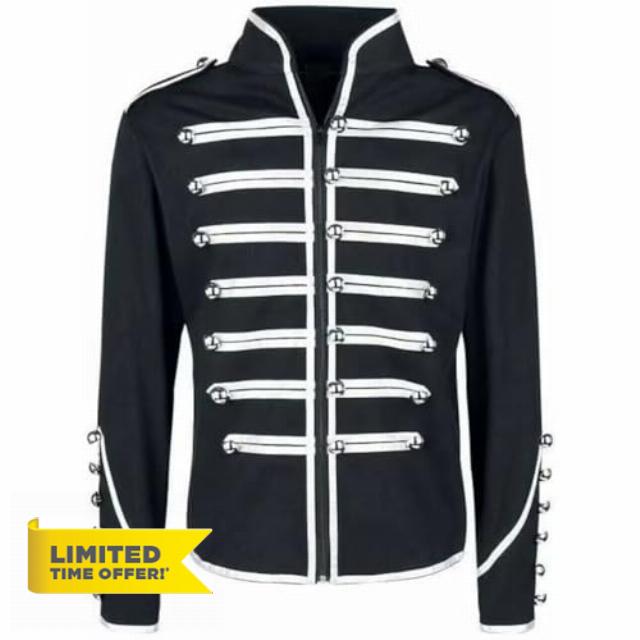 KBOPLEMQ Parade Jacket Men's Gothic Steampunk Jacket For Men Hussars Marching Band Parade Blazer Victorian Tailcoat Stand-Up Collar Gothic Vintage Costume Medieval Renaissance Uniform