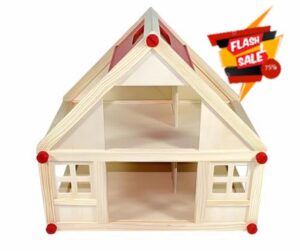 Freda Wooden Doll's House with 2 Levels Carry Handle 40 x 25 x 38 cm