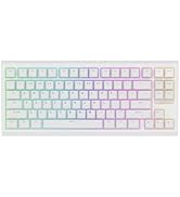 Compact mechanical keyboard with RGB backlit keys displaying different color schemes including purple, blue, and green across multiple views.