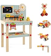 White wooden play market stand or food truck with chalkboard panels, wheels, and storage compartments. Multiple views showing different angles and configurations.