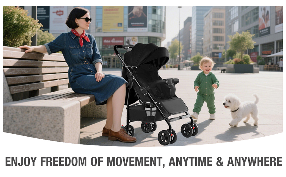 Text reads 'ENJOY FREEDOM OF MOVEMENT, ANYTIME & ANYWHERE'. Series showing wheeled mobility device in use across different environments