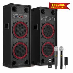 Fenton SPK-210 Bluetooth Karaoke Speaker System - 1200W Party Speaker Set with Dual 10" Woofers