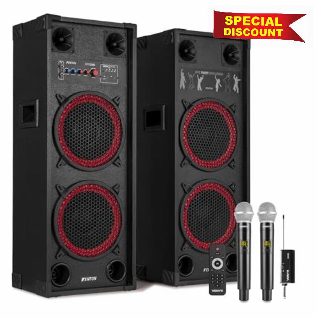 Fenton SPK-210 Bluetooth Karaoke Speaker System - 1200W Party Speaker Set with Dual 10" Woofers