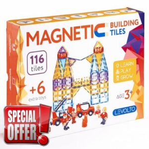 Magnetic Building Tiles Set – 116 pcs STEM Educational Toys with 6 Extra Figures – Creative Construction Blocks for Kids Ages 3+ – Gift for Boys & Girls