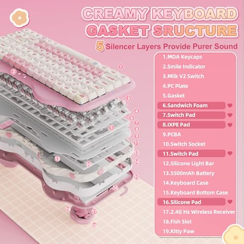 Cute Cake Design BT5.0/2.4G/USB-C (Pink