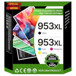 953XL High Yield Replacement Ink Cartridge Compatible for HP 953XL 953 XL for Officejet Pro 7720 7730 7740 8210 8218 8710 8715 8720 8725 8728 8730 8740 Multipack (4 Pack Black/Cyan/Magenta/Yellow)