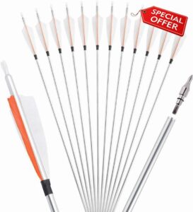 Poearcus Archery Aluminium Arrow 30 Inch Hunting Arrow with 4 Inch Turkey Feathers 500 Spine Target Practice Arrows for Compound Bow Recurve Bow