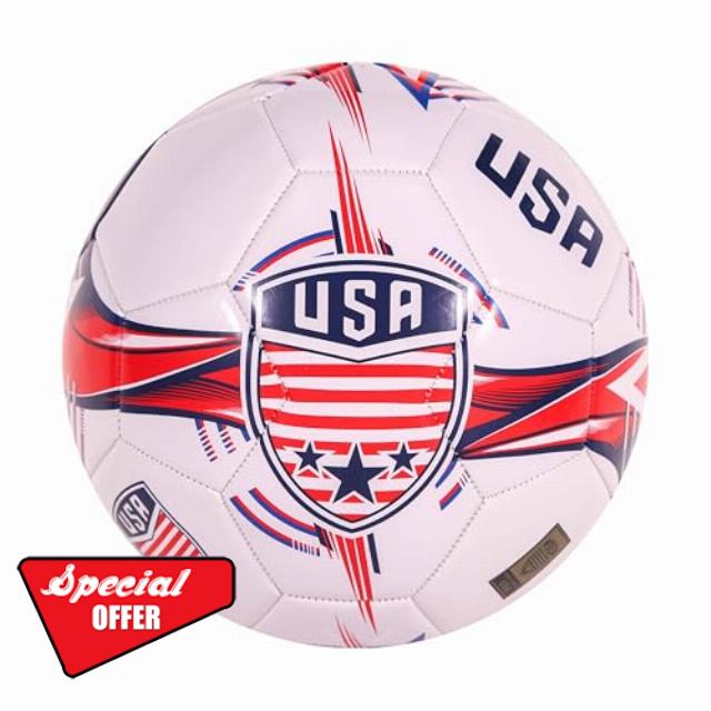 CLASICO USA Soccer Ball – Size 5 Match Ball with Clean White Base and Red & Blue USA Colours