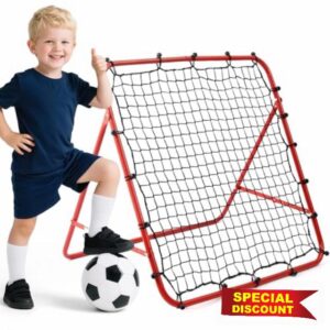 Rebounder Net Practise Football Training Net Soccer Kickback Target Goal Pro for Children Kids Play Teaching Equipment Adjustable Portable Soccer Door Red