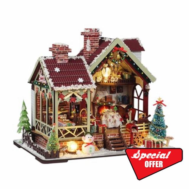 DIYs Miniature House Kit | Christmas Mini House Building Kit | Tiny Model Houses | Beginner 3D Wooden Books Nook