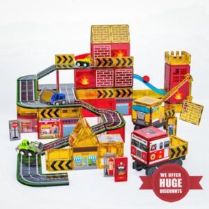 Magnetic Tiles for Kids - Magnetic Road Tiles & Fire Station Construction Toy