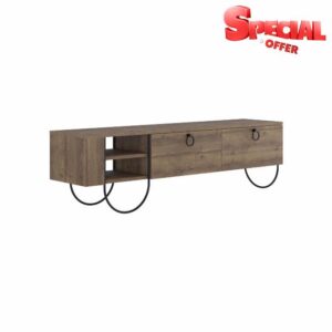 FWStyle Norfolk TV Stand in Dark Oak – 150cm Wide Modern Media Unit with Pull-Down Storage Doors
