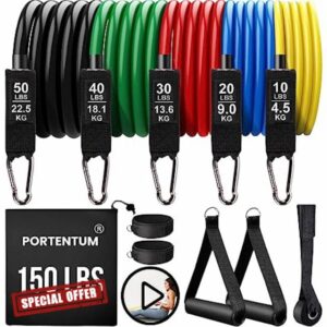 Resistance Bands Weight Building Kit 150 lbs 12 Elastic Bands for Yoga Calisthenics Gym Crossfit TRX Pilates Home Gym – Elastic Muscle Bands with Anklets and Door Grip