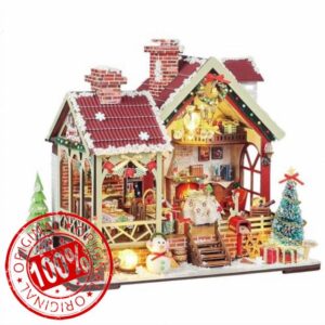 Christmas Miniature House Kit Mini Wooden Dollhouse Kits for Adults Xmas Eve Snowflakes Building with LED Light