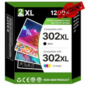 302XL Ink Cartridges Compatible for HP 302 XL for HP DeskJet 1110 1112 2100 2130 2132 2134 Envy 4520 4521 4522 4524 OfficeJet 3830 3831 3832 3833 3834 3835 3836 3838 printers (2-Pack)