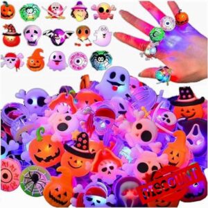 Syzplnwy Halloween LED Light Up Rings - 50 Pack Glow Party Favors for Kids
