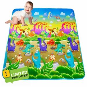 Baby Play Mat Foldable Non-Slip Playmat Baby Crawling Mat Soft Thick Baby Play Floor Mat with Colorful Dinosaur Patterns for Sensory Learning Animals Gift Toy 180x 120cm