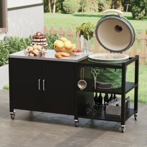 Movable Pizza Oven Stand with Stainless Steel Top & Side Handle