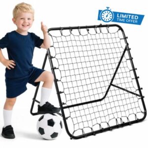 Rebounder Net Practise Football Training Net 100 x 100 cm Black Soccer Kickback Target for Play Teaching Equipment Adjustable Portable Soccer Doo