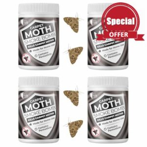 Carpet Moth Smoke Bombs (Pack of 4) 13.25% Permethrin - Maximum Strength Carpet Moth Killer