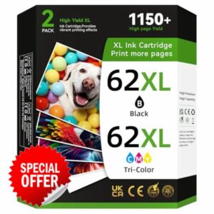 DRPRINTON 62XL Ink Cartridges Replacement for HP 62 Ink Cartridges Black and Colour High Yield Multipack for HP Envy 5540 5544 5640 5546 5644 5541 5640 5646 5542 OfficeJet 5740 200 250 (2-Pack)