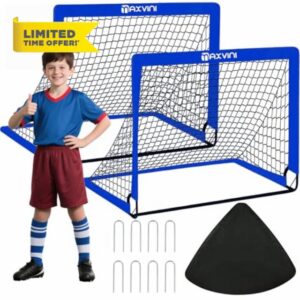 MAXVINI 2 Set Football Goals for Kids 3x2.4 ft/6x4 ft Portable Pop Up Soccer Training Nets Equipement for Youth Games for Easy Assembly & Foldable