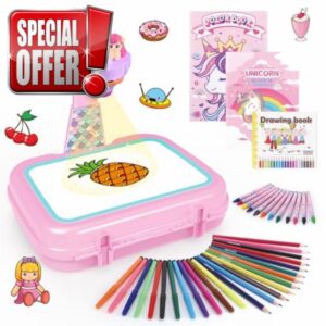 Girls Drawing Projector for Kids Ages 3-5 Arts and Crafts Kit with 72 Projection Images Drawing Board Coloring Book Crayons Creative Gift for Girls(Mermaid Kit with Box)