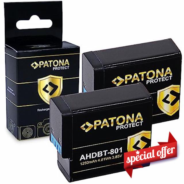 PATONA Protect AHDBT-801 Battery 1250 mAh / 3.85 V Replacement Battery Compatible with GoPro Hero 8 7 6 5 AHDBT801 AHDBT-701 AHDBT-501 AABAT-001 ASST1 CHDHX-501