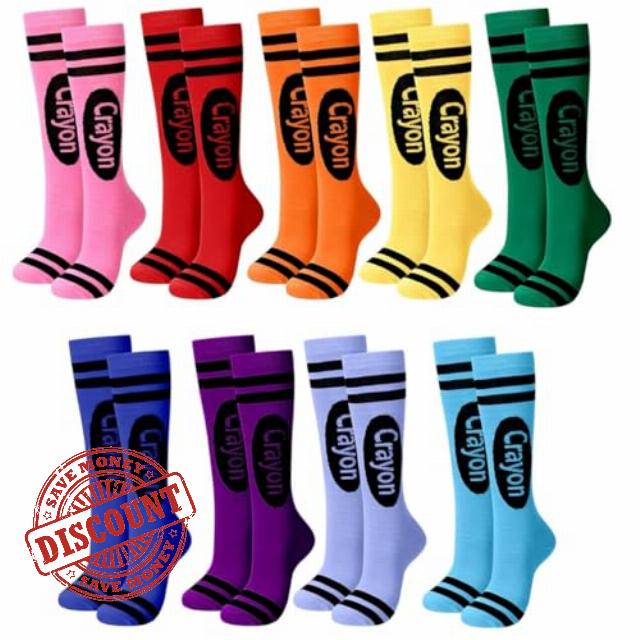FS-PINGXIANG 9 Pairs Halloween Rainbow Crayon Socks