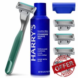 Harry's Plus Razors for Men - Starter Set (Moss) - 1 Handle with 5 Razor Refills