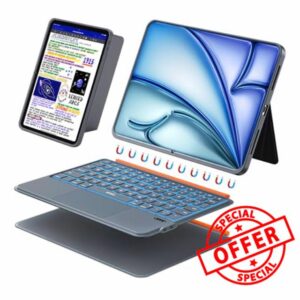 WIWU iPad Keyboard Case 11 Inch A16 11th 10th Gen 3 in 1 Magnetic Detachable Case Keyboard Adjustable Stand Backlit Keys with Touchpad (GREY