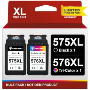 GREENSKY PG-575XL CL-576XL Replacement for Canon 575 576 lnk cartridges 575XL 576XL PG575 CL576 Black and Colour for Canon PIXMA TR4755i TS3750i TS3550i TS3551i TR4750i TR4751i TR4756i