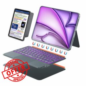 WIWU Keyboard Case for iPad Air 13 Inch 3 in 1 Magnetic Detachable Case Keyboard Adjustable Stand 7 Colours Backlit Keys with Trackpad (GREY