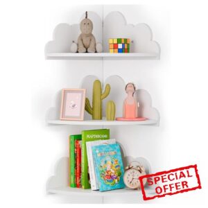TIMENIL Cloud Wall Shelf Set of 3 Corner Hanging Shelf Nursery Book Shelf