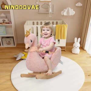 Swan Plush ride on Wooden Rocker for kids 12-36 months Pink
