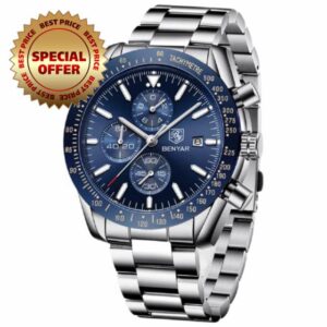 BY BENYAR Watch for Men Analog Quartz Chronograph Mens Watches 30M Waterproof Luminous Big Face Designer Dress Wrist Watches Business Work Sport Casual Fashion Watch Elegant Gift for Me